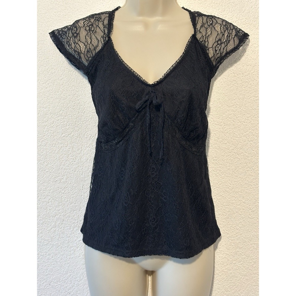Y2K Black Lace Babydoll Top Empire Waist Grunge Fairycore Whimsigoth Boho 2XL